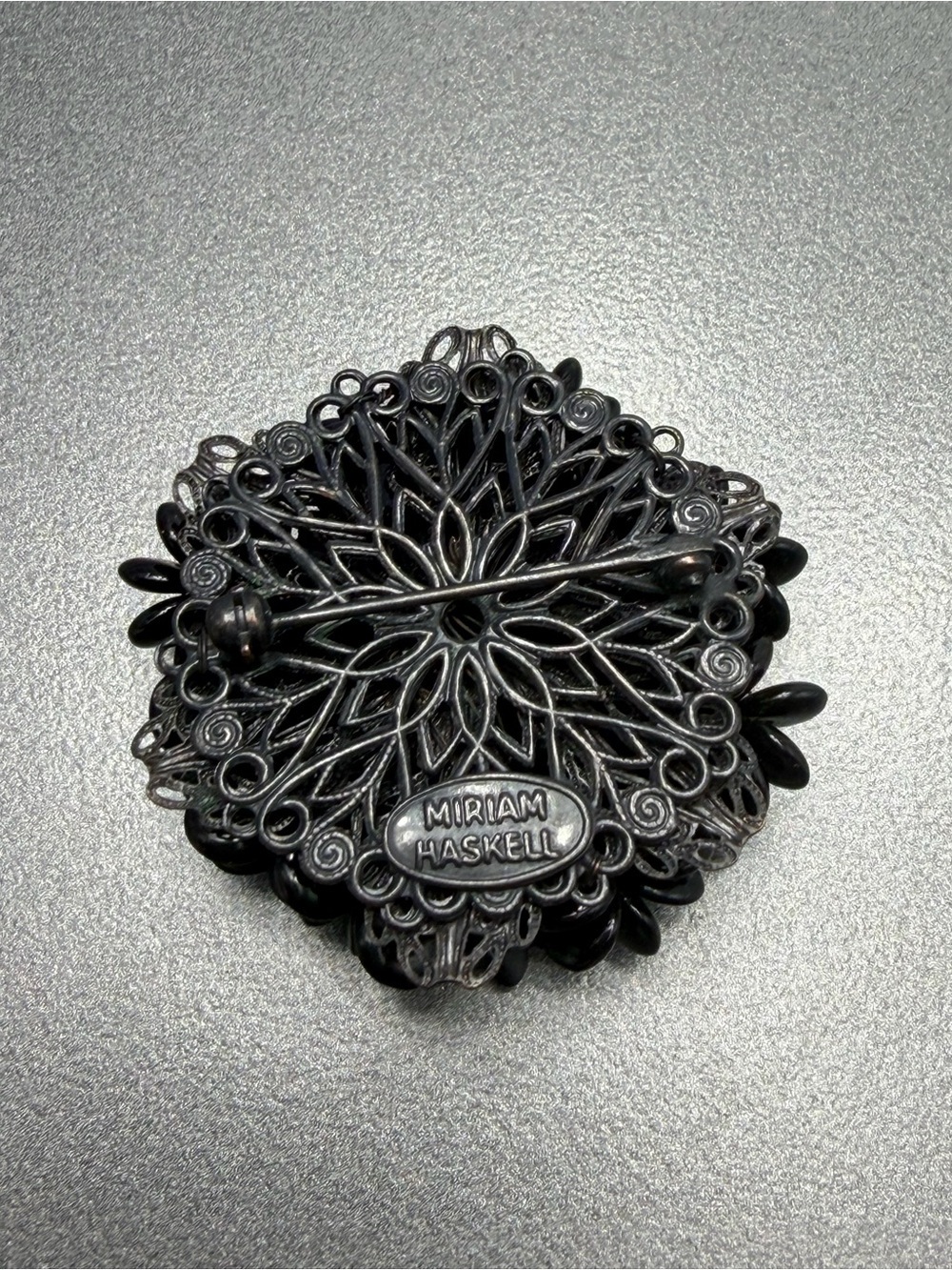 Vintage Miriam Haskell Black Beaded Floral Brooch #cz517 - Picture 3 of 3